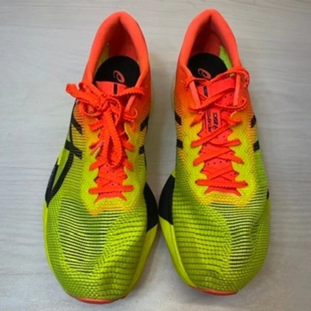 ASICS Mens 10 Metaspeed Sky+ Paris Shoes Neon Yellow Orange 1013A123 Racing
